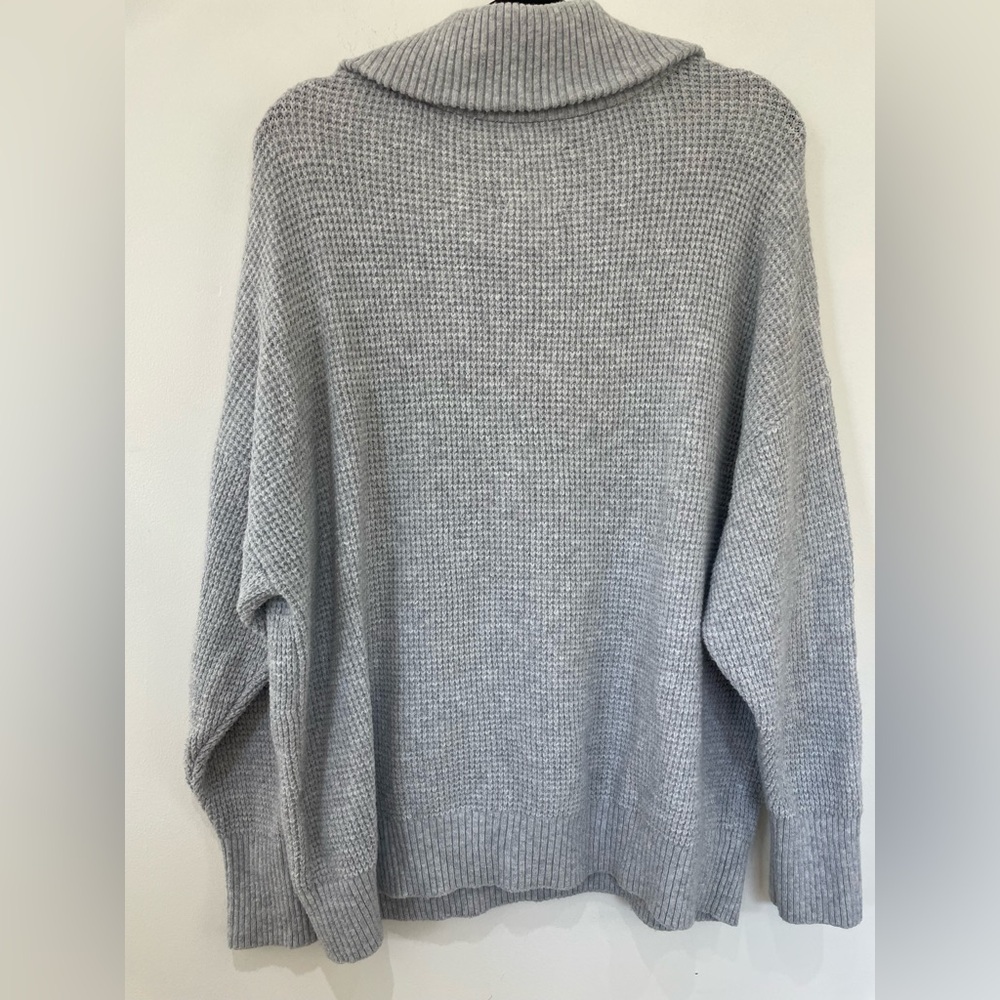 AERIE CozyUp Waffle Quarter Zip Sweater L Gray Oversized Athleisure - Picture 3 of 8